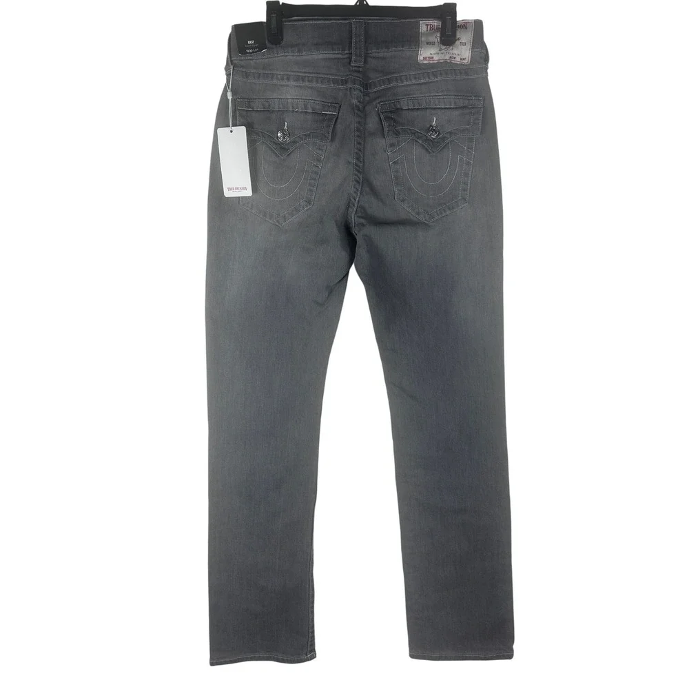 True Religion Ricky Relaxed Straight Jeans Chalk Grey Wash Flap Pocket 30x34 NEW